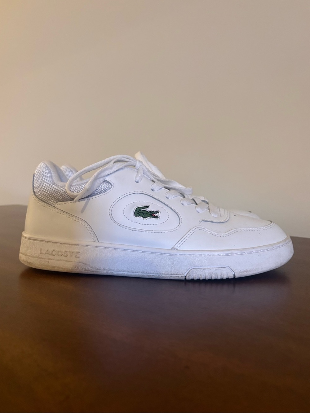 Lacoste Kids White Sneakers with Green Croc Accent
